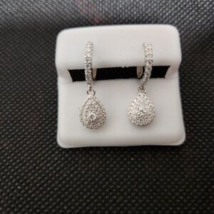 925 Silver Moissanite Teardrop Halo Dangle Hoop Earrings 0.9ct VVS